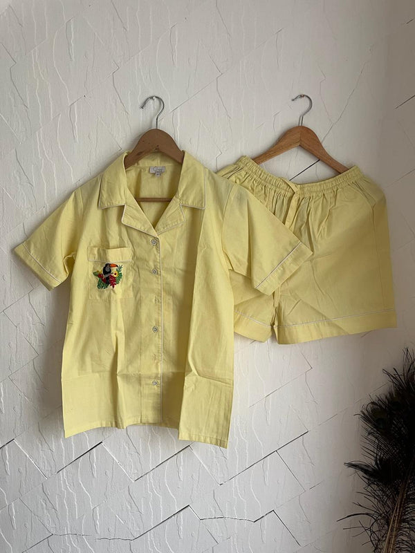 Yellow Macaw Shorts Set